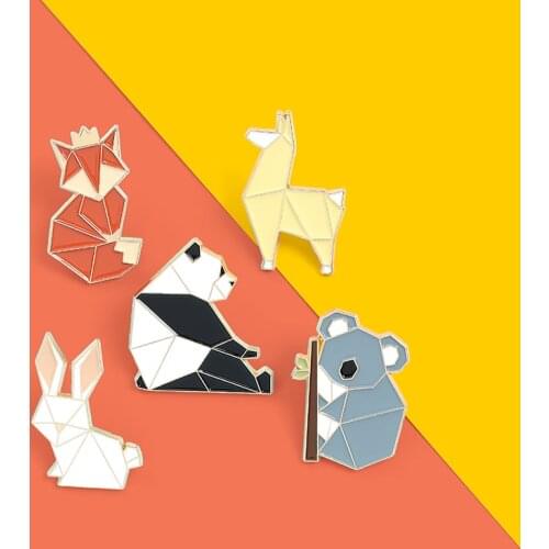 Cartoon Origami Animal Enamel Pins Koala Fox Rabbit Bunny Dog Panda Lapel Pin Cute Animal Brooches Backpack Hat Accessories