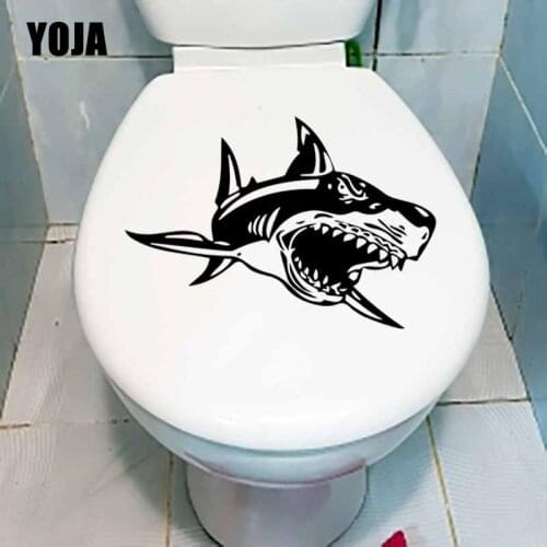 YOJA 24.6X16.2CM Great White Shark Art Wall Sticker Large Fish Cartoon Toilet Decal Bathroom Home Decor T5-0480