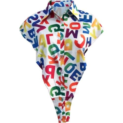 2021 Novelty Letter Print Tops Sexy Cut Out Side Button Up White Shirt Women Fashion Clothing Sleeveless Oversized Shirts