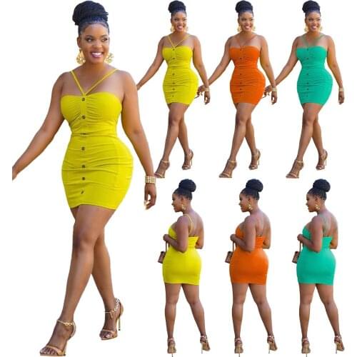 2021 Summer New Style Womens Fashion Solid Color Suspenders Open Back Sexy Dress