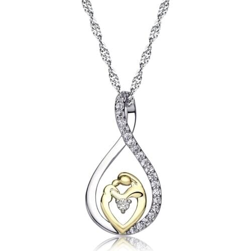 Mothers Day Heart-shaped Necklace Mother Pick Up Child Kissing Moment Eternal Memory Plating14K Gold Necklace 8 endless love