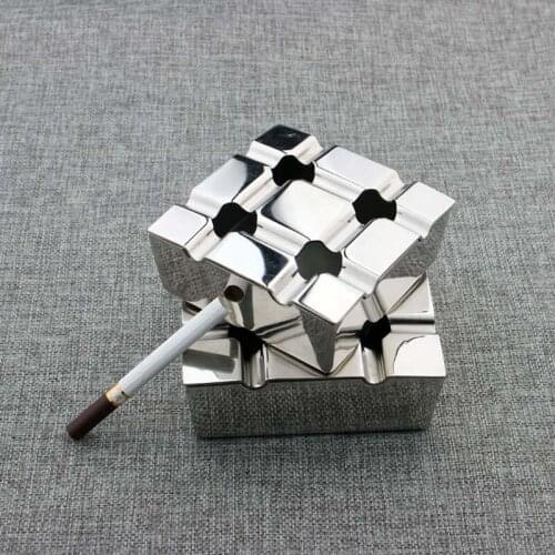 Cigarette Lidded Ashtray Stainless Steel Silver Windproof Ashtray With Cover Square Shape Smoking Ash Tray Cover