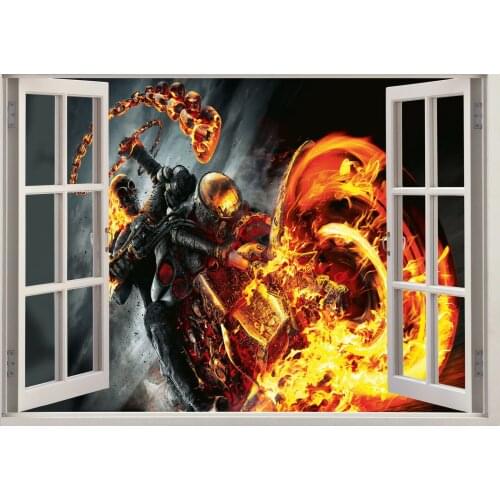 Ghost Rider Biker Demon Flame Skull Window Art Film Print Silk Poster Home Wall Decor 24x36inch
