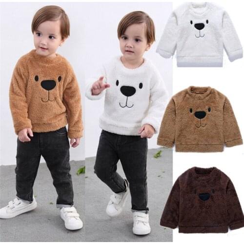 Toddler Kids Baby Boy Girl Thick Fleece Pullover Tops Warm Clothes Outfits Baby Sweater Kids Baby Girls Cute Bear Winter Clothes