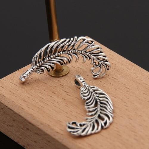 10Pcs Silver Color Filigree Feather Charm Handmade Charms Pendant Jewelry Finding A2061/A3447