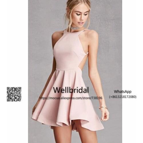 Simple Mini Dress 2017 Junior Bridesmaid Dresses Elastic Satin Off Shoulder Short Wedding Party Dress Backless bridesmaid dress