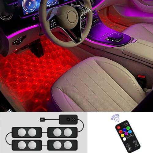 LED Ambient Light RGB Car Interior Foot Lights Music Control Starry Sky Atmosphere light Carbon Fiber Surface Magic LED Lamps