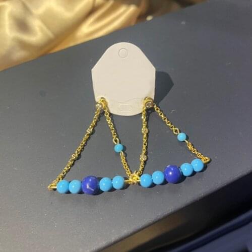 UMGODLY Fashion Earrings Yellow Gold Color Dainty Blue Stones Chain Drop Earrings July New Women Girls ROMA Jewelry Gift