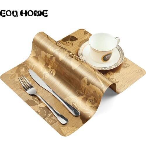 Hotel Restaurant Waterproof Western Food Mats Pads PVC Flowers Table Cloth Heat Insulation and Oil Proof Cup Bowl Tableware Mat