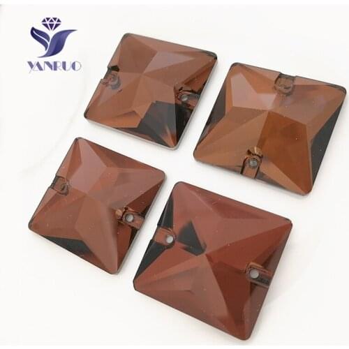 YANRUO 3240 Square Smoked Topaz Sew On Stones Glass Rhinestones Sewing Strass Rhinestone Decoration Clothing Dresses