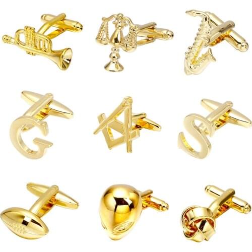 MeMolissa Luxury Fashion Golden Cufflink 18 Style for Mens Letter/Horn/Knot/Maple Leaf Design High Quality Cufflinks Men Jewelry