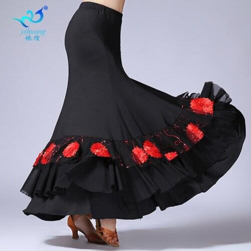 Lady Ballroom Dance Skirt Female Square Dance Suit Sequined Embroidery Performance Skirt Dance Suit Sumba Dancing Costume D-0032