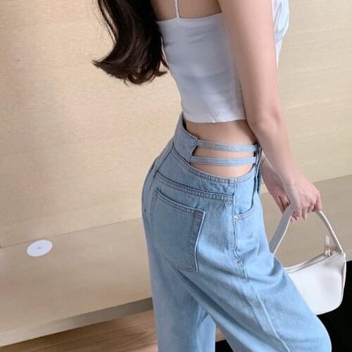 Hollow Out 2021 New summer High waist Womens Fashion Loose Denim sexy pants Casual Vintage Wide leg Jeans Trousers women