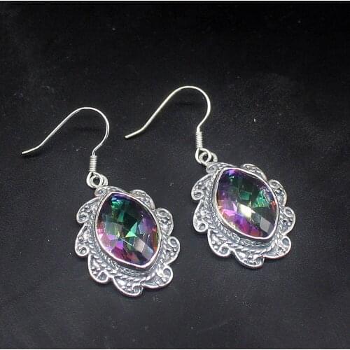 Fashion Unique New Arrival Mystical Topaz Genuine 925 Silver Dangle Hook Earrings Jewelry Gifts for Women Girls 20213679