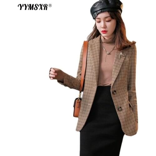 S-4XL Plus Size Womens Autumn and Winter Office Suit High Quality 2021 New Temperament Single-breasted Plaid Ladies Jacket