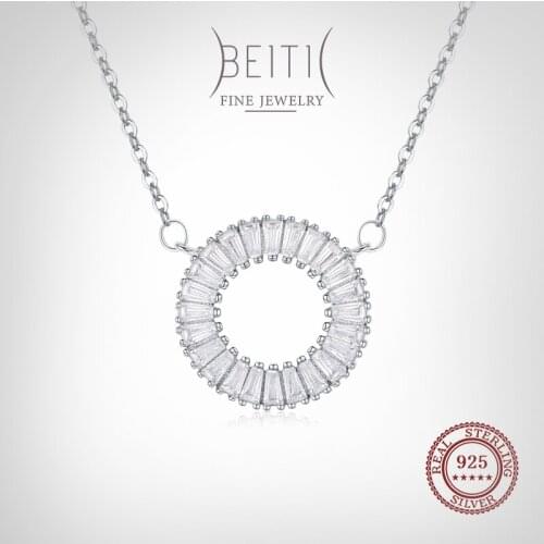 Beitil 100% 925 Sterling Silver Dazzling Cubic Zirconia Circle Pendant Necklace For Women Wedding Engagement Jewelry Gift