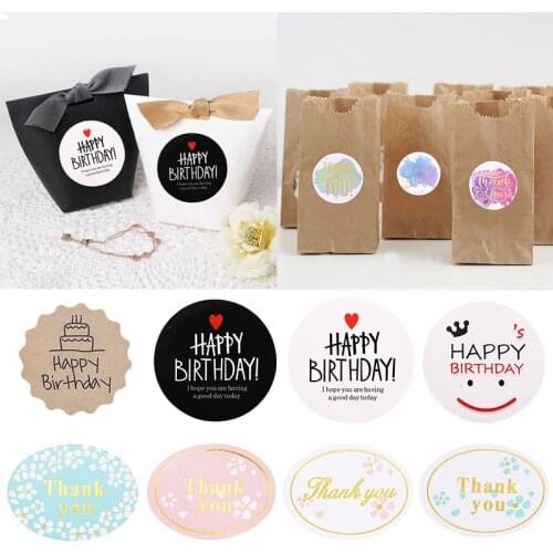 10 Sheets Happy Birthday Thank You Stickers Candy Bag Sealing Stickers Package Label for Birthday Party Supplies Christmas Decor