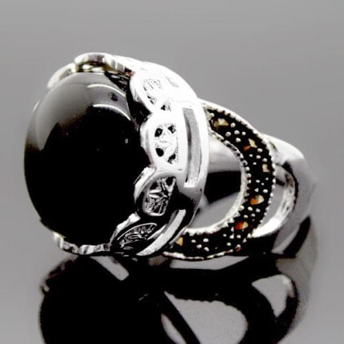 16mm 925 r Natural Black STONE Ring Size 7/8/9/10 35