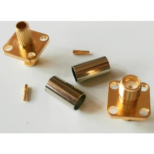 1X New RF Connector SMA Female plug Crimp for LMR195 RG58 RG142 RG223 RG400 Cable With 4 Hole Flange Chassis Panel Mount