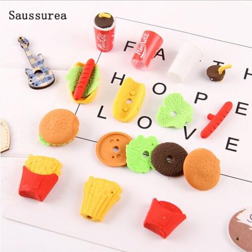 4 Pcs Cute Kawaii French Fries Hamburger Hot Dog Eraser Correction Bullet Journal Accessories Stationery Office School Supplies
