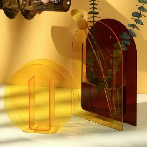 Color Acrylic Vase Double Sided Tape Simple Art Geometric Transparent Living Room Flower Arrangement Ornament Nordic INS