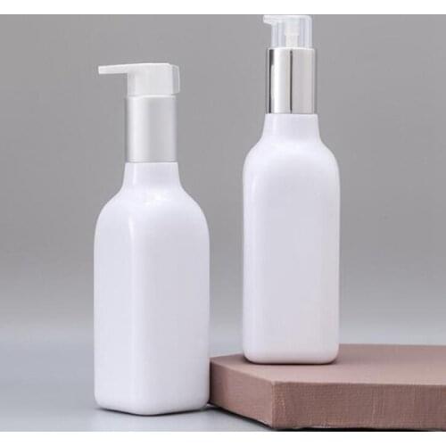 200ml White Square Cosmetic Pump Bottle Empty Shampoo Lotion Container Shower Gel Plastic Packaging Bottle