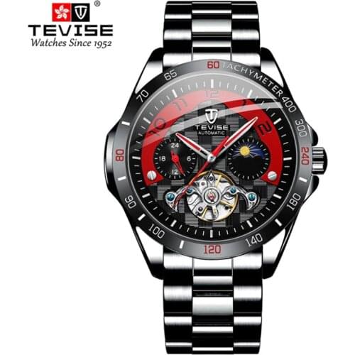 Black Steel Men Watch Automatic mechanical watch Stianless Top Brand Dress Luxury moon phaseTourbillon Wristwatch Gifts for Male