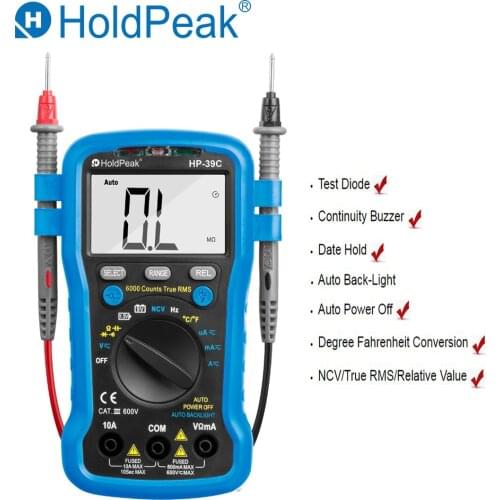 Free Shipping HoldPeak HP-39C Mini Digital Multimeter Backlight AC/DC Ammeter Voltmeter Ohm Electrical Tester 6000 counts