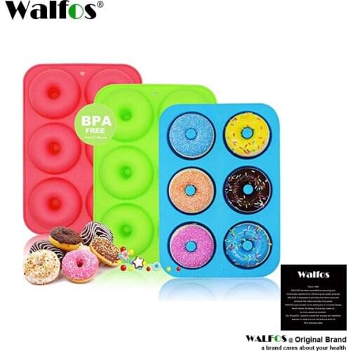 WALFOS 6 Holes Donuts Mold Of Silicone Round Shape Donuts Mold Baking Jelly Fondant Mold Chocolate Cake Decorating Cooking Tool