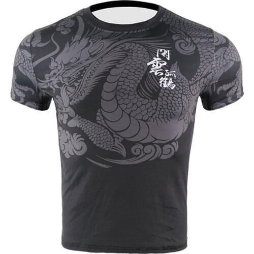 Black Dragon Crane Breathable Sport Running T-shirt Jogging Training Clothing Outdoor Sports Shirt Gym Fitness Workout Shirt men
