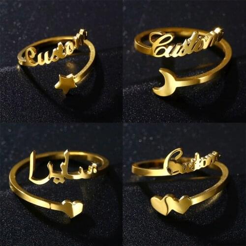 Personalized Custom Name Rings for Women Couples Customized Stainless Steel Adjustable Gold Love Fashion Ring Wedding Jewelry
