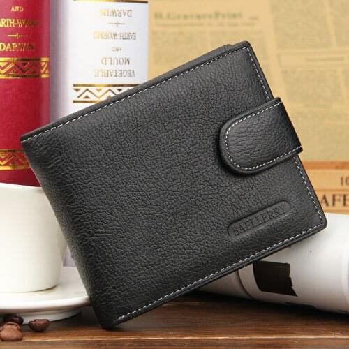 Hot Sale Fashion Black Brown Mens Wallets Real Leather Short Hasp Zipper Button Credit Card Holder Coin Pocket Purse Wallet