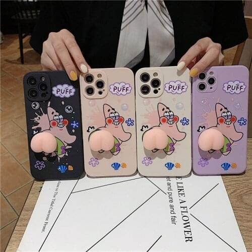 Cute 3D Cartoon Soft Patrick Star TPU Phone Case For iPhone 11 12 Pro Max 7 8 Plus SE 2020 Relive Stress Pop Fidget Back Cover