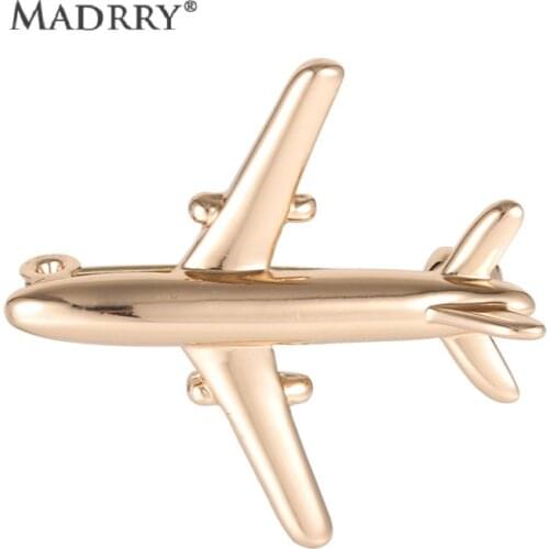 Madrry Fashion Plane Shape Brooch Badge Good Quality Metal Gold Color Sweater Corsage Women Men Brooches Lapel Decoration Gifts