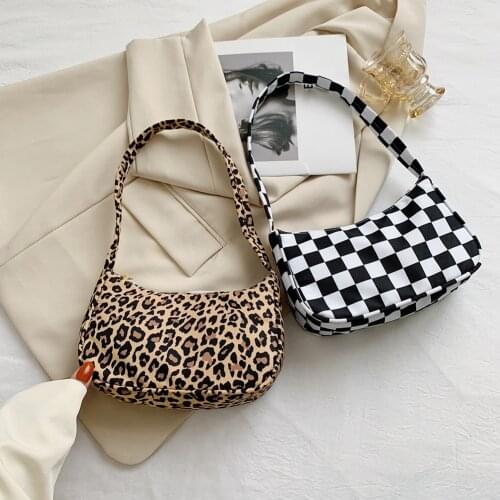 Fashion Womens Bag Ladies Retro Plaid Leopard Print Nylon Casual Shoulder Underarm Bags for Women Girls Shopper Handbag