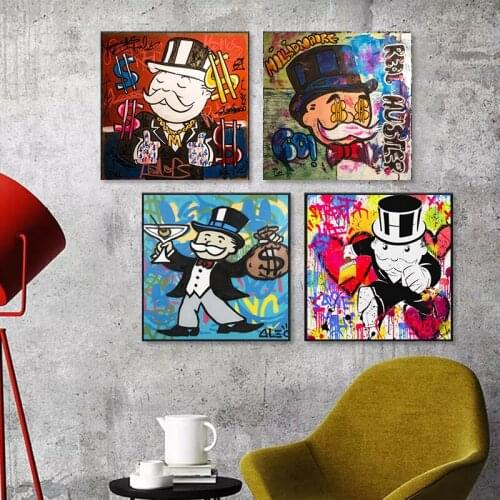 Cartoon Dollar Alec Monopoly Art Canvas Painting Posters and Prints Modern Art Wall Picture Cuadros for Living Room Home Decor