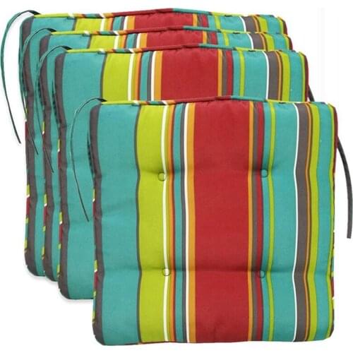 Set Of 4 Striped Dining Chair Pads With Ties Colourful Square Seat Cushion For Patio Kitchen,40X40cm,Upgrade Memory Foam