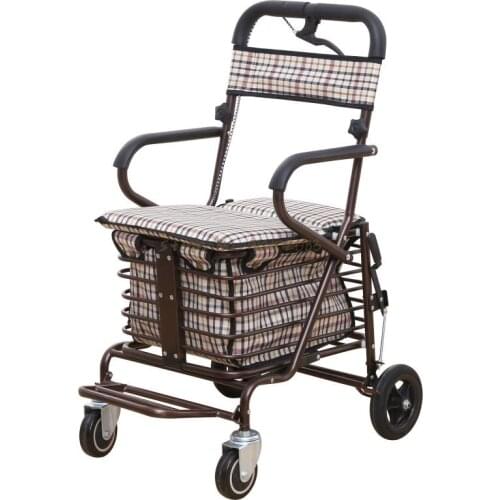 2020 New Elderly Shopping Scooter Folding Seat Can Sit On Four-wheeled Shopping Carts And Leisure Walking Trolleys