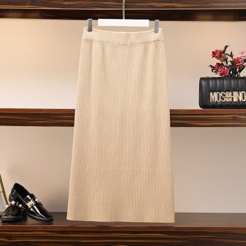 2021 New High Quality Stretch Knit High Waist Bag Hip Skirt Women Thick Split One-step Skirt Half-length Skirt Autumn and Winter