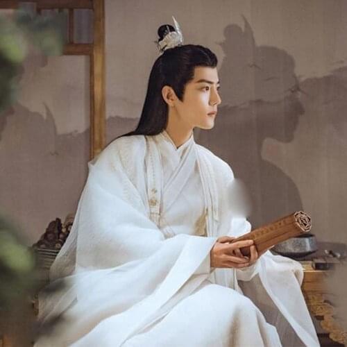 New Fantasy Drama Yu Gu Yao Actor Xiao Zhan Same Design White Elegant Immortal Scholar Master Wide Sleeve Cosplay Costume Hanfu