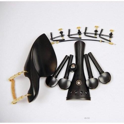 Wholesale 2 Sets New Ebony Wood 4/4 Violin Parts Chinrest Golden Clamps Installed Endpin 4 Tuners Tail Gut Pegs