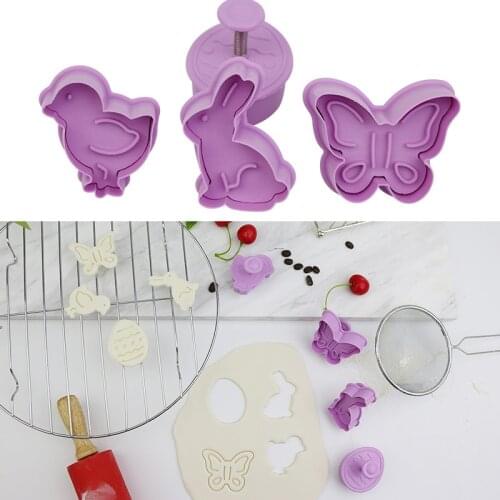 4Pcs Easter Cookie Cutter Bunny Pattern Easter Baking Mold Plunger 3D Die Fondant Cake Decorating Tools Kitchen Biscuit Mould