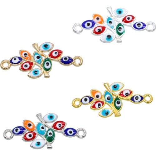 Wholesale 6pcs Blue Evil Eye Charms Connector For Bracelet Jewelry Accessories Different Style DIY Connector Pendant Handmade
