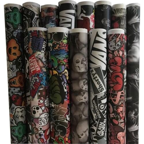 50x300 cm Self Adhesive Car Sticker Bomb Wrap Foil JDM Skull Graffiti Cartoon Printed Sticker Bomb Vinyl Car Motorbike Decal