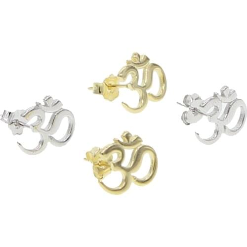 100% 925 sterling silver polished stud yoga jewelry OM ohn India symbol silver top quality earring for girl women gift