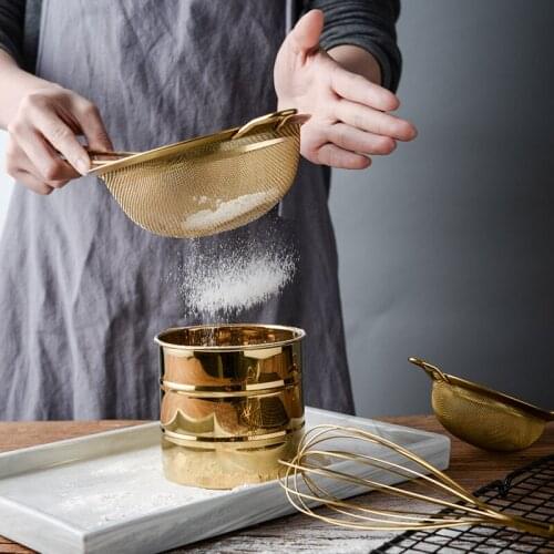 Baking Tools Golden 304 Stainless Steel Flour Sieve Fine Mesh Filter Handheld Sugar Powder Siev