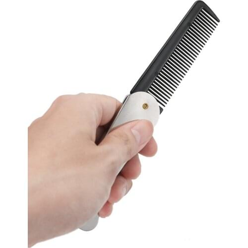 1Sets Hot Selling Stainless Steel Folding Comb Portable Mens Beard Shape Comb Travel With Hair Care tools