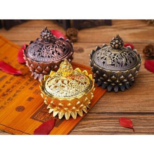 Alloy Hollow Cover Aromatherapy Furnace Lotus Shaped Incense Burners Double Dragon Ear Treasures Fill The Home Censers