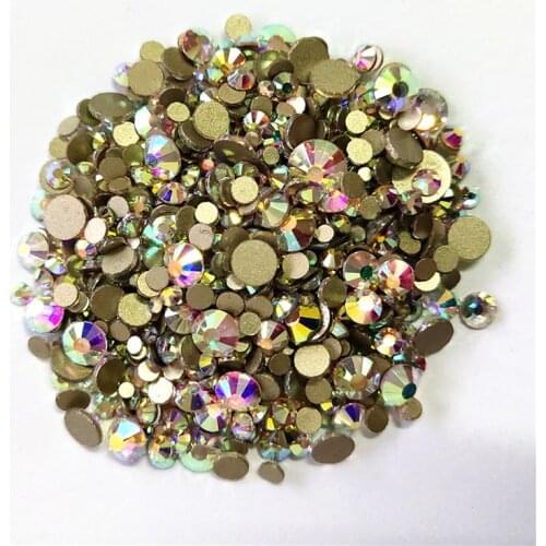 Super Glitter Crystal AB Glue On Rhinestones Gold Flat back Non Hot Fix Rhinestones Strass Fabric Garment Nail Art Decorations
