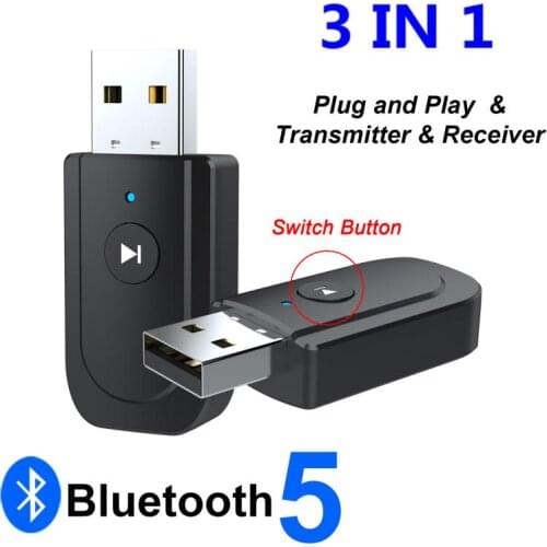 USB Bluetooth 5.0 Adapter 3.5mm AUX BT Audio Receiver Transmitter For Car TV Speaker 3 in 1 Bluetooth Adapter Portable Audio